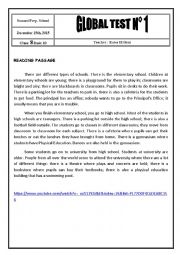 English Worksheet: 8th Form Global Test 1