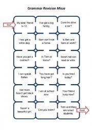 English Worksheet:   Grammar Revision Maze (be / have got / can)