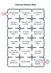 English Worksheet:   Grammar Revision Maze (be / have got / can)