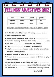 FEELINGS ADJECTIVES QUIZ