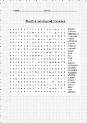 Months and days of the week Wordsearch