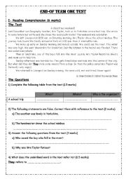 English Worksheet: 8th formers End-of term one test