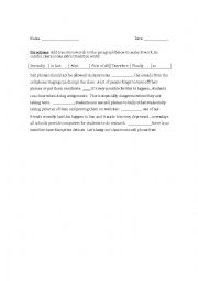 English Worksheet: transitional words for paragraph