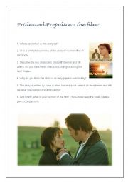 English Worksheet: Pride and Prejudice