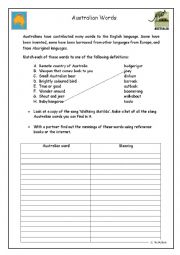 English Worksheet: Australian Words