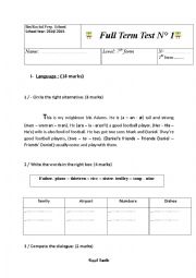 English Worksheet: full term test 1 7th form