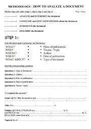 English Worksheet: METHODOLOGY - How to analyze a document 