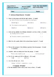 English Worksheet: Mid-term Engish Test N 2 Bac sc
