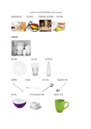 English Worksheet: Dishes/food pictionary and excercise