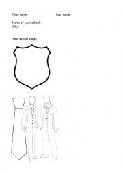 English Worksheet: Create your school uniform, your school badge and your rules