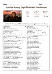 English Worksheet: Earth Song by M.Jackson