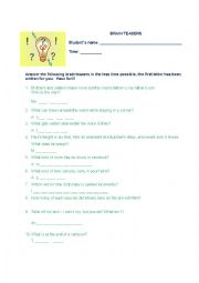 English Worksheet: Brain Teaser
