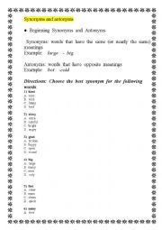 English Worksheet: Synonyms and antonyms