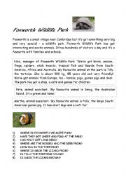 English Worksheet: Foxworth Wildlife Park