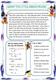English Worksheet: Ginny the Little Green Mouse