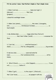 English Worksheet: Exercise - Past Perfect Simple or Past Simple tense