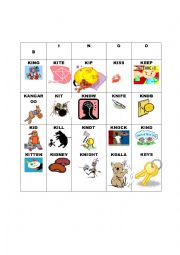 English Worksheet: Letter K - Bingo