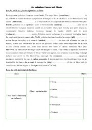 English Worksheet: air pollution causes and effects