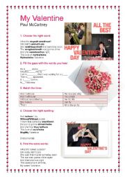 English Worksheet: Song: My Valentine - Paul McCartney