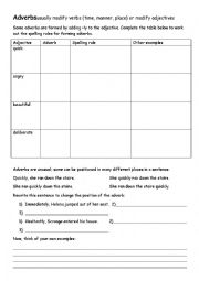 English Worksheet: Adverbs - formation, spelling and positioning