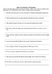 English Worksheet: Run on sentence