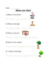 English Worksheet: Prepositions of place