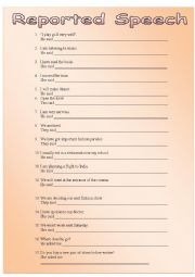 English Worksheet: reported speech exercises