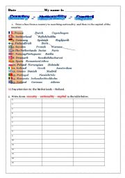 English Worksheet: Country-nationality-capital ( with the answer key)