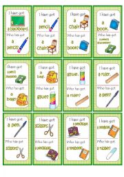 English Worksheet: School Objects Loop Game