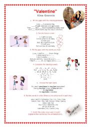 English Worksheet: Song: Valentine - Kina Grannis