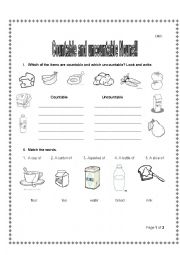 English Worksheet: Countable and uncountable nouns