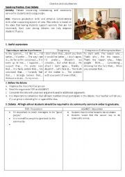 English Worksheet: Classroom debate about community service