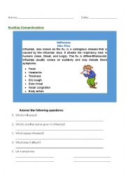 English Worksheet: Influenza- reading comprehension