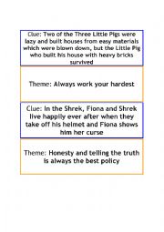 English Worksheet: Theme & Moral - Clue/Evidence Matching card game
