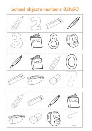 School objects/numbers BINGO