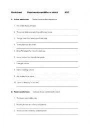 English Worksheet: Passive and Active voice, Who or Which exercise