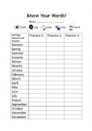 English Worksheet: Spelling practice- seasons and months
