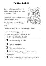English Worksheet: The Three Little Pigs Chapter 1