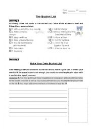 English Worksheet: The Bucket List