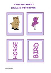 English Worksheet: Animals (flashcards -oral and written form-)
