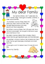 English Worksheet: My dear family