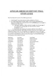 English Worksheet: African American History Final
