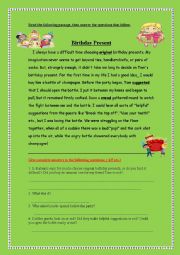 English Worksheet: Test about Birthday Present