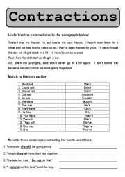 English Worksheet: Contractions