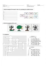 English Worksheet: Days os the week, Seasons and Months.