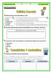 English Worksheet: Defining Concepts & Apologizing 