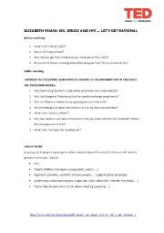 English Worksheet: TED TALK. ELIZABETH PISANI: SEX, DRUGS AND HIV  LETS GET RATIONAL