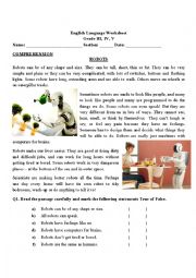 English Worksheet: Comprehension about ROBOTS