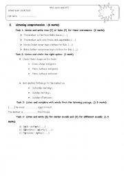 English Worksheet: mid -term test n 2  for 7 th form 