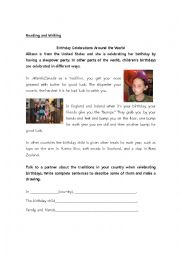 English Worksheet: Birthday Traditions Around the World